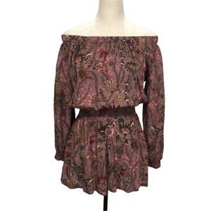 Free people open back off shoulder top romper shorts Sz xs purple